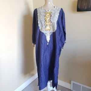 Authentic Ghanaian caftan and headscarf blue gold Ghana